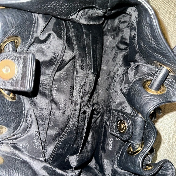 Michael Kors Black Leather Drawstring or Bucket Bag with gold hardware. - Picture 11 of 16